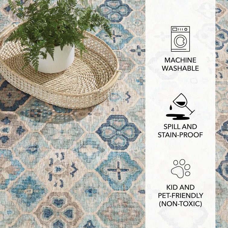 Pali Blue Machine Washable Rug