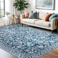 Blue Machine Washable Rugs for Bedroom Non-Slip Low Pile Throw Rugs with Rubber Backing Washable Carpet